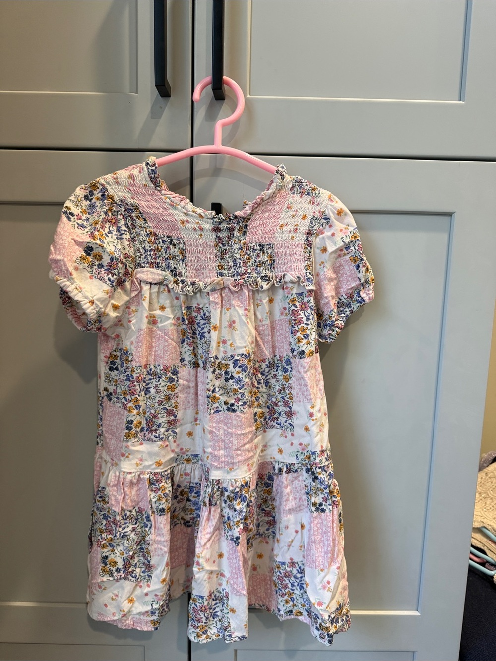 next Pink Floral Patchwork Smocked Dress